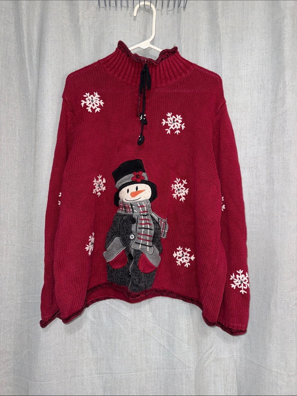 Vintage Mandal Bay Red Snowman Sweater Quarter Zip Ugly Christmas Holiday